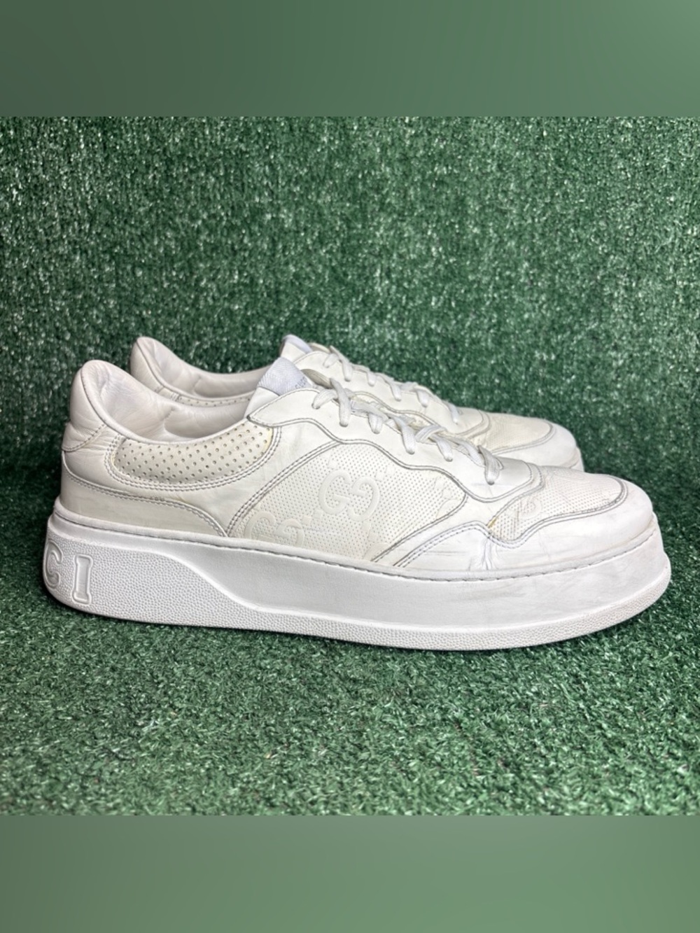 Gucci Chunky Leather Ace GG Mono Screener Sneakers White US 13.5 (Gucci Size 13)